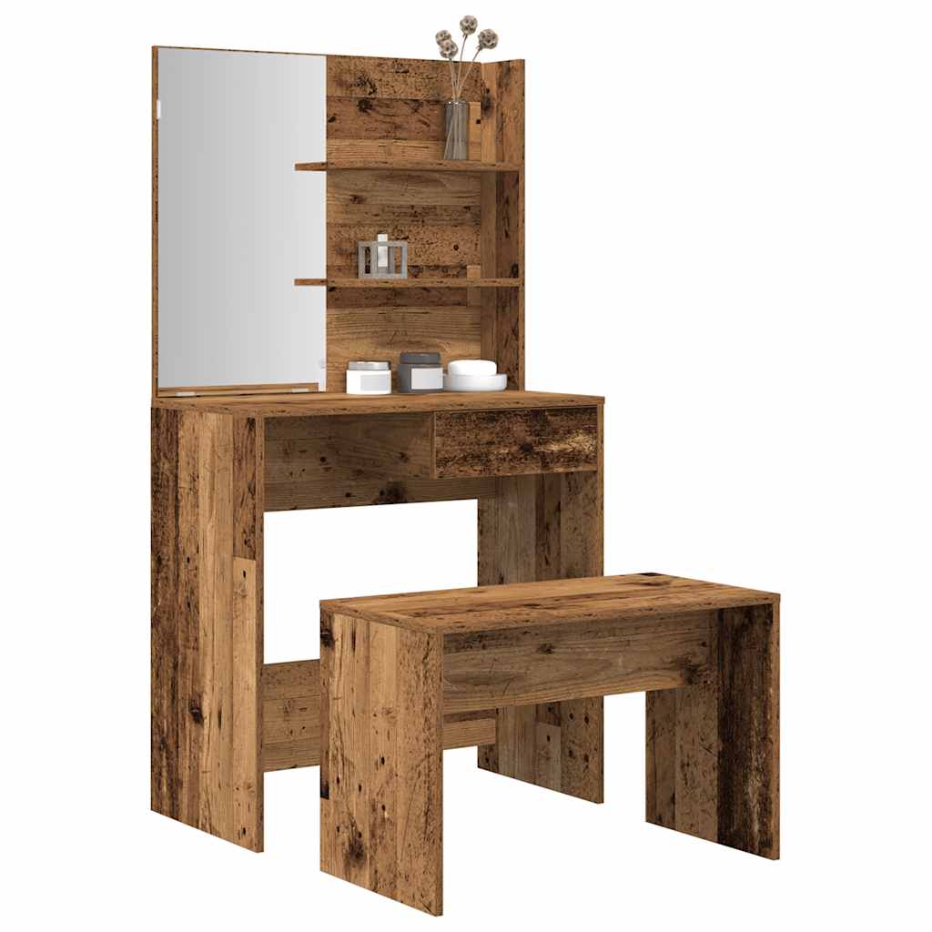 Modern Wooden Dressing Table Makeup Vanity Desk Set With Mirror & Stool