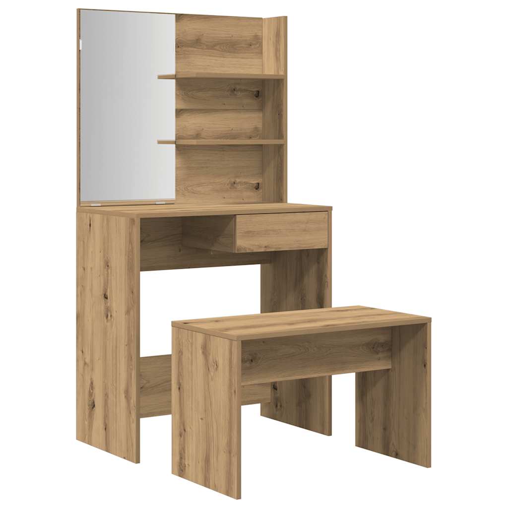 Modern Wooden Dressing Table Makeup Vanity Desk Set With Mirror & Stool