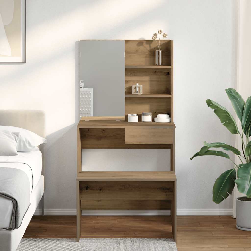 Modern Wooden Dressing Table Makeup Vanity Desk Set With Mirror & Stool