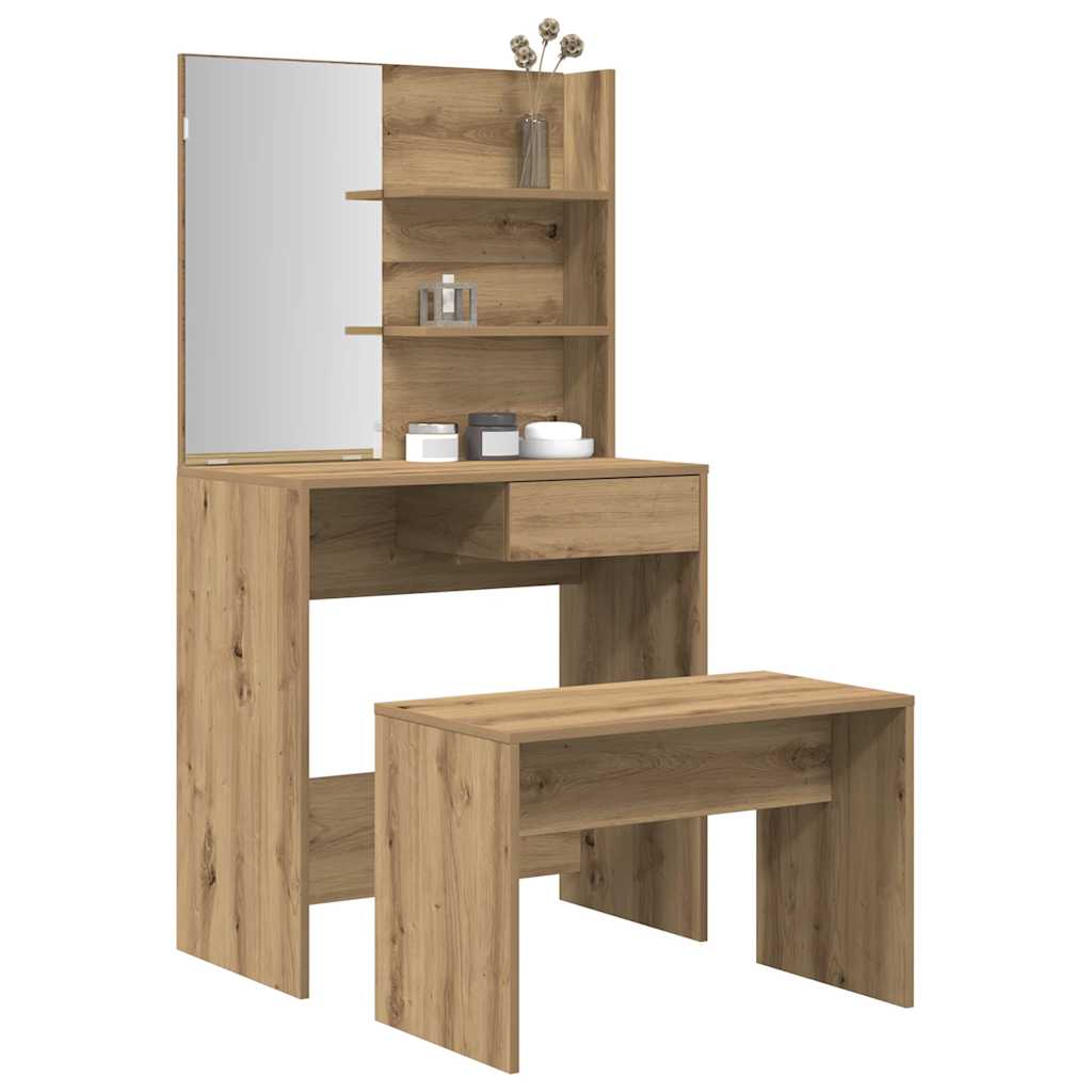 Modern Wooden Dressing Table Makeup Vanity Desk Set With Mirror & Stool