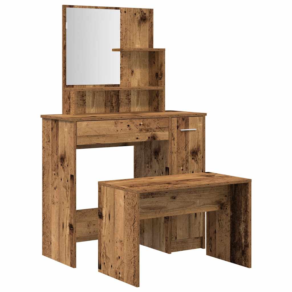 Modern Wooden Dressing Table Makeup Vanity Desk Set With Mirror & Stool