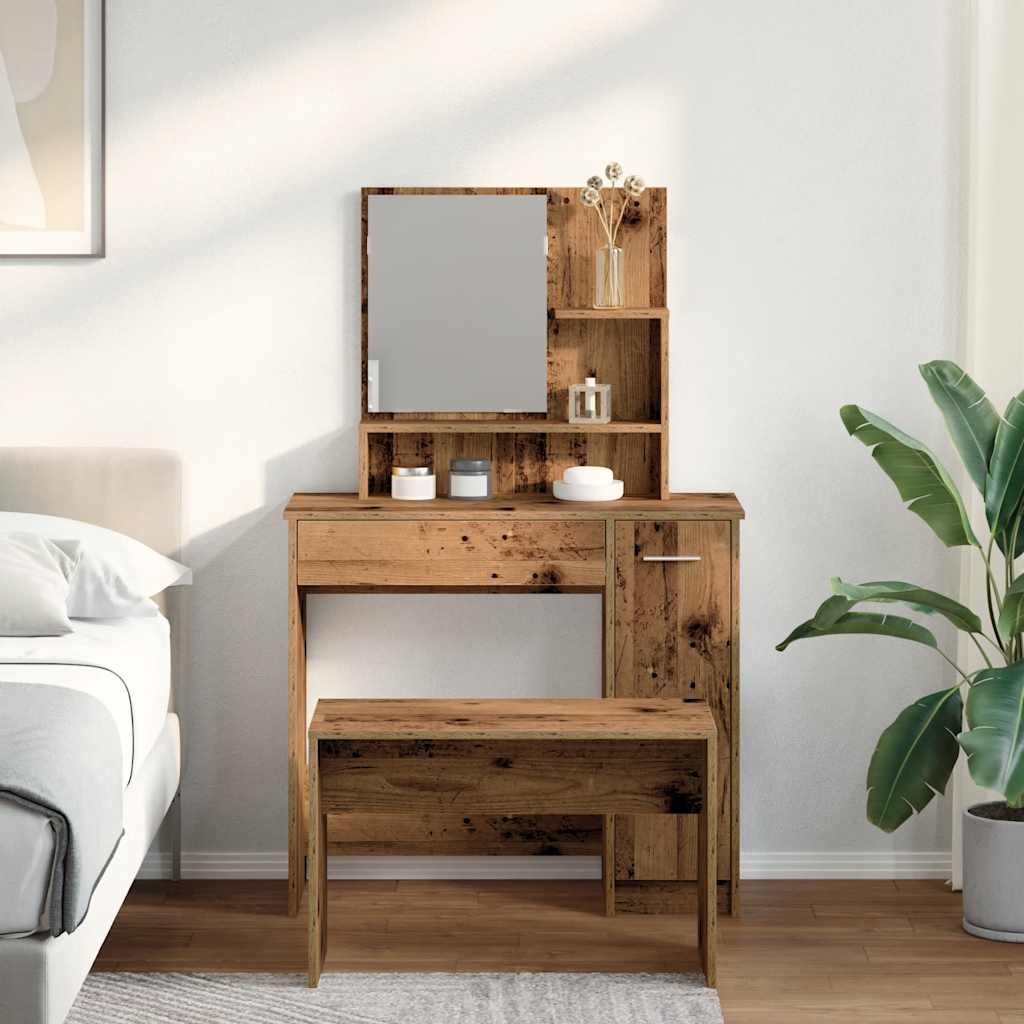 Modern Wooden Dressing Table Makeup Vanity Desk Set With Mirror & Stool