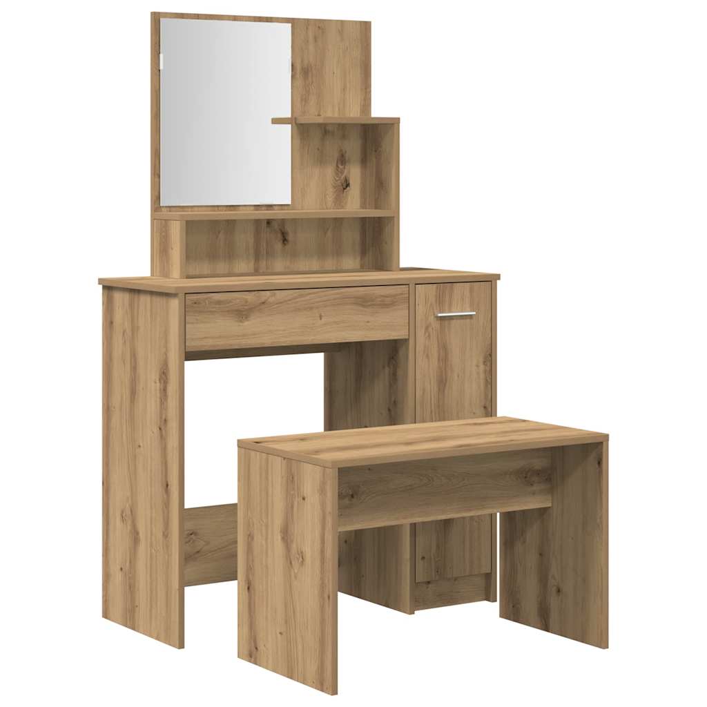Modern Wooden Dressing Table Makeup Vanity Desk Set With Mirror & Stool