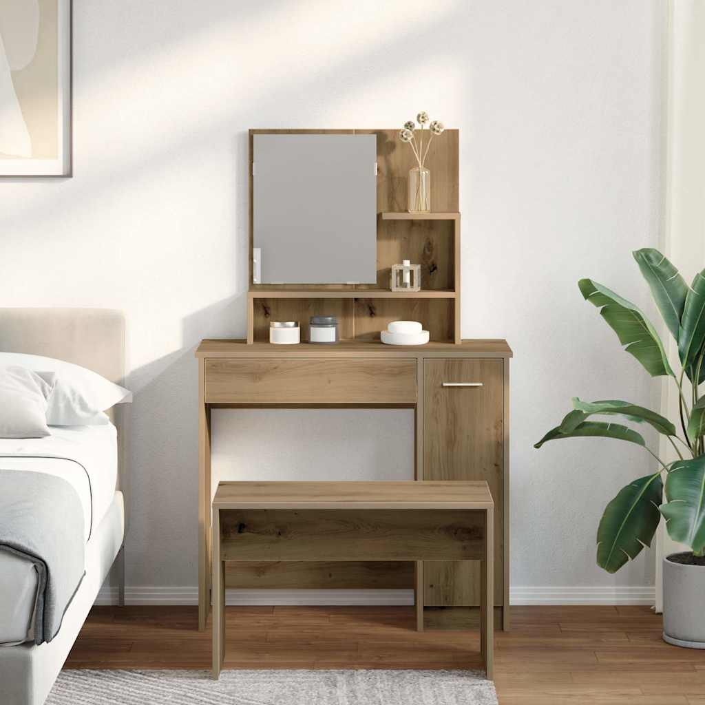 Modern Wooden Dressing Table Makeup Vanity Desk Set With Mirror & Stool