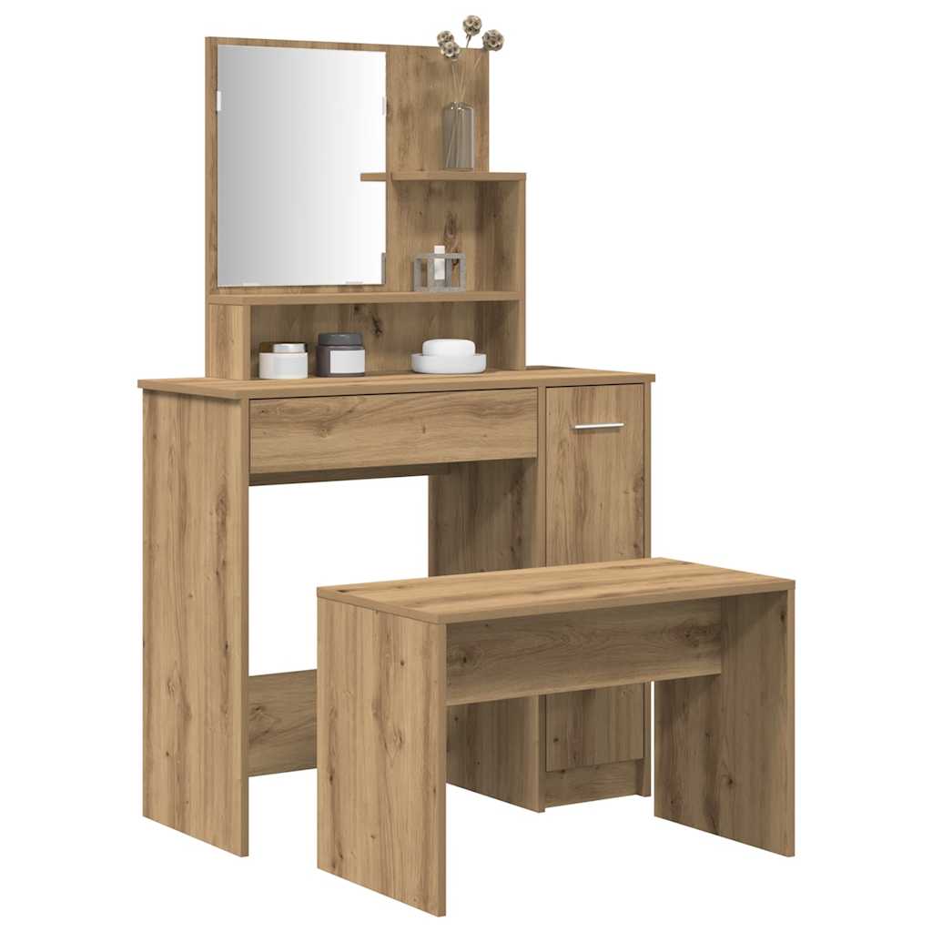 Modern Wooden Dressing Table Makeup Vanity Desk Set With Mirror & Stool