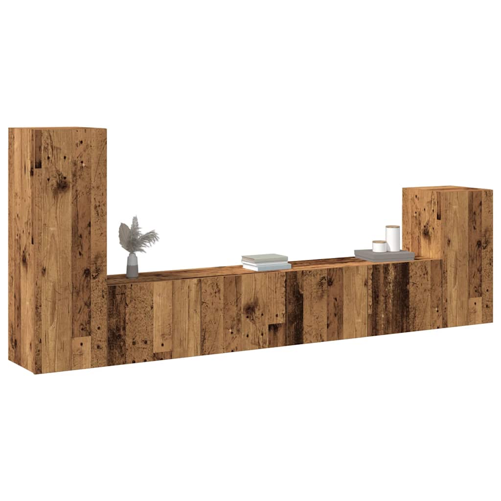 4 Piece TV Cabinet Set Wall-mounted Old Wood Engineered Wood