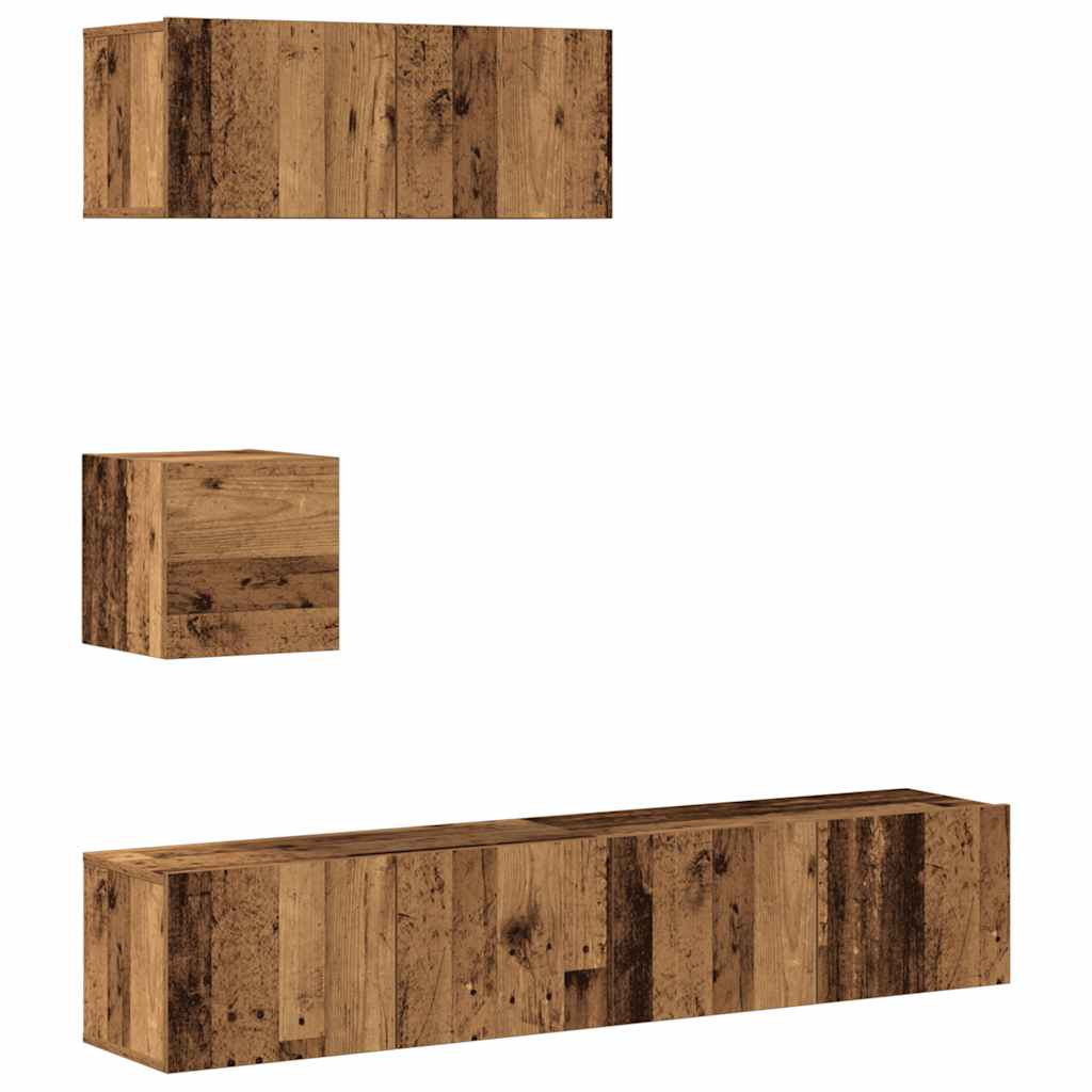 4 Piece TV Cabinet Set Wall-mounted Old Wood Engineered Wood