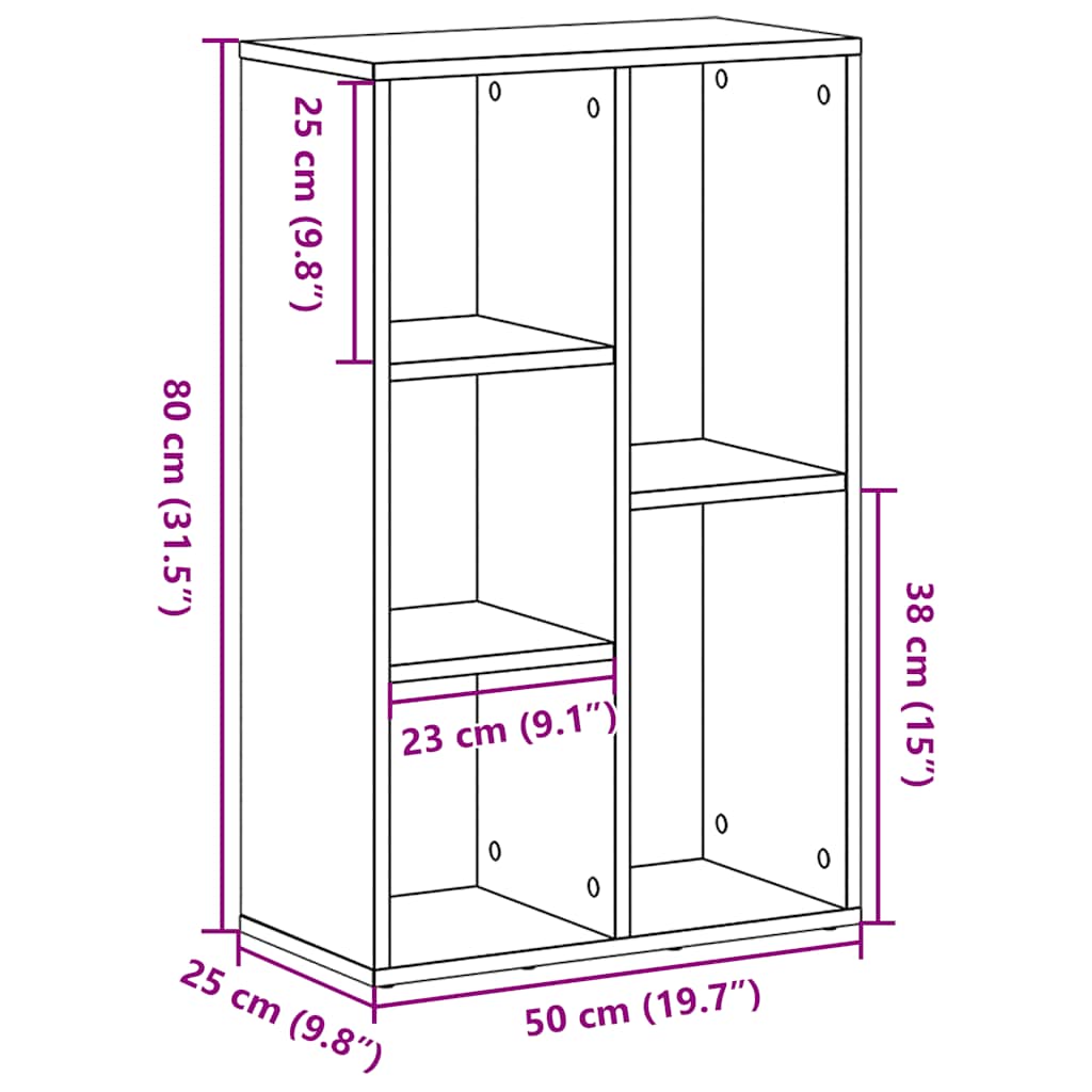 Bookcase Black Oak 50x25x80 cm Engineered Wood