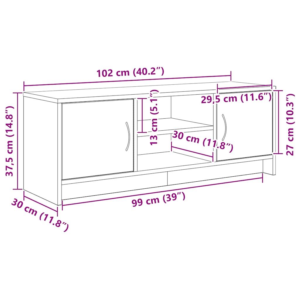 TV Cabinet Black Oak 102x30x37.5 cm Engineered Wood