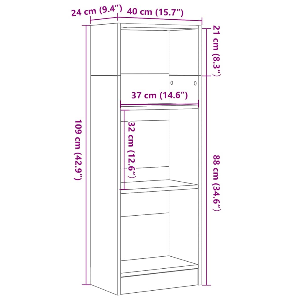 Bookcase Black Oak 40x24x109 cm Engineered Wood