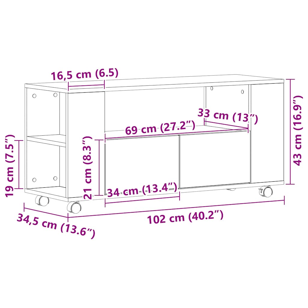 Modern Wooden 40 Inch TV Tele Stand Unit Cabinet With Storage & Wheels