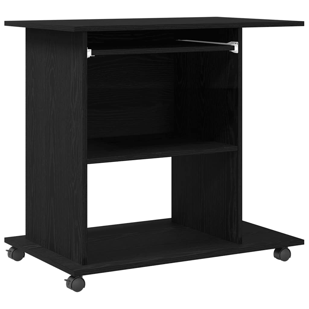 Modern Wooden Home Office Writing Computer Desk With Wheels & Keyboard Train