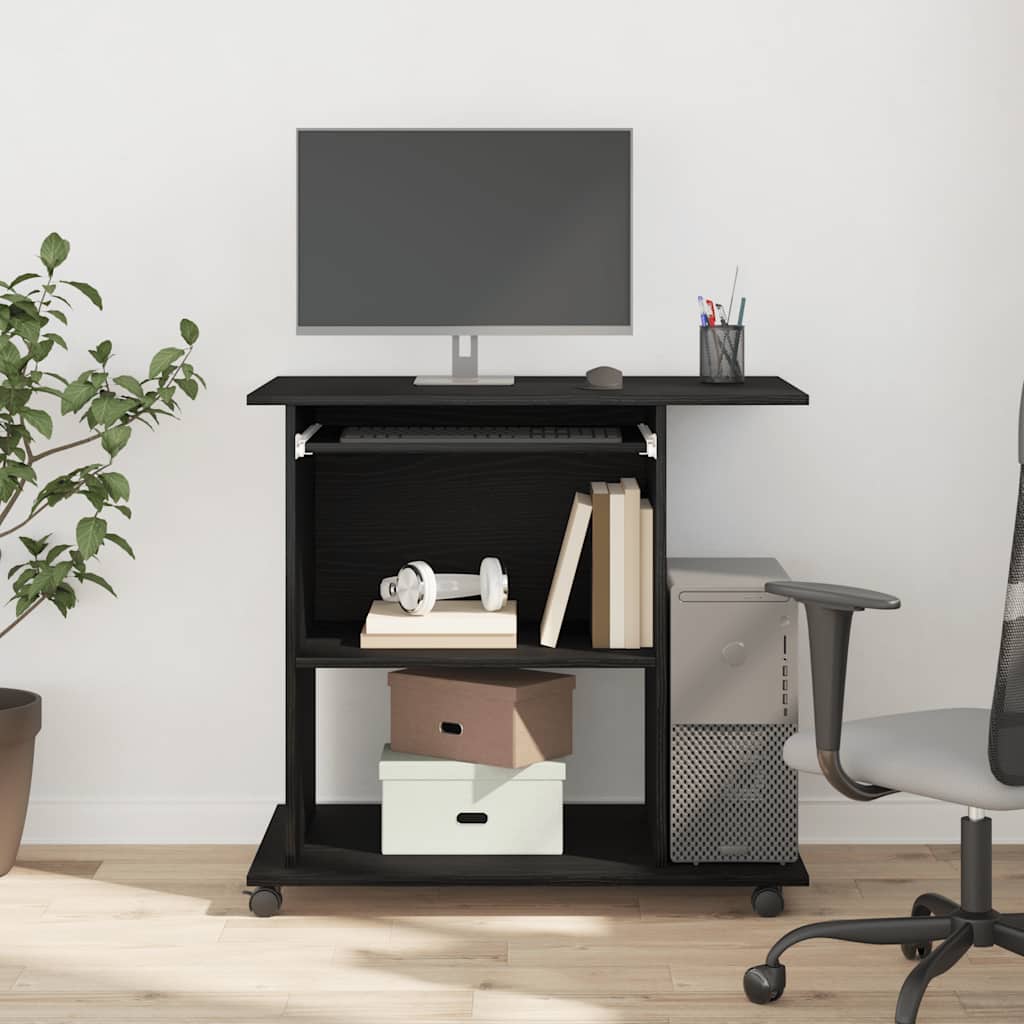 Modern Wooden Home Office Writing Computer Desk With Wheels & Keyboard Train