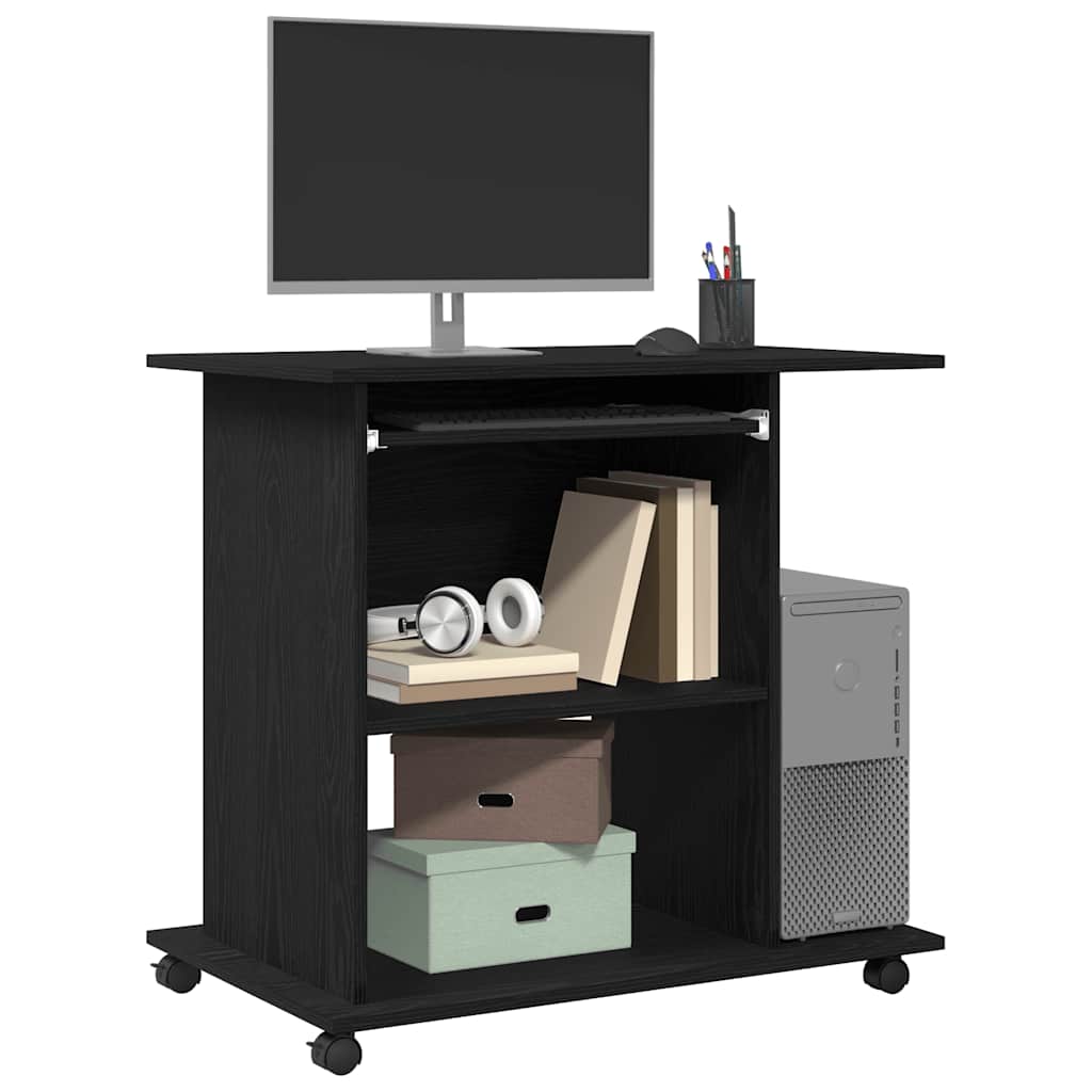 Modern Wooden Home Office Writing Computer Desk With Wheels & Keyboard Train