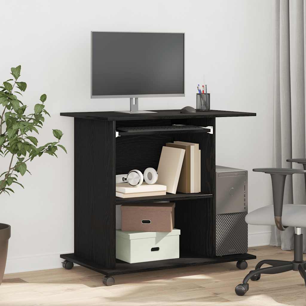 Modern Wooden Home Office Writing Computer Desk With Wheels & Keyboard Train