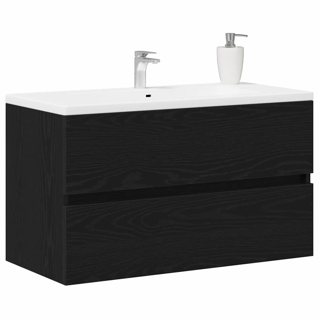 Sink Cabinet Black Oak 80x38.5x45 cm Engineered Wood