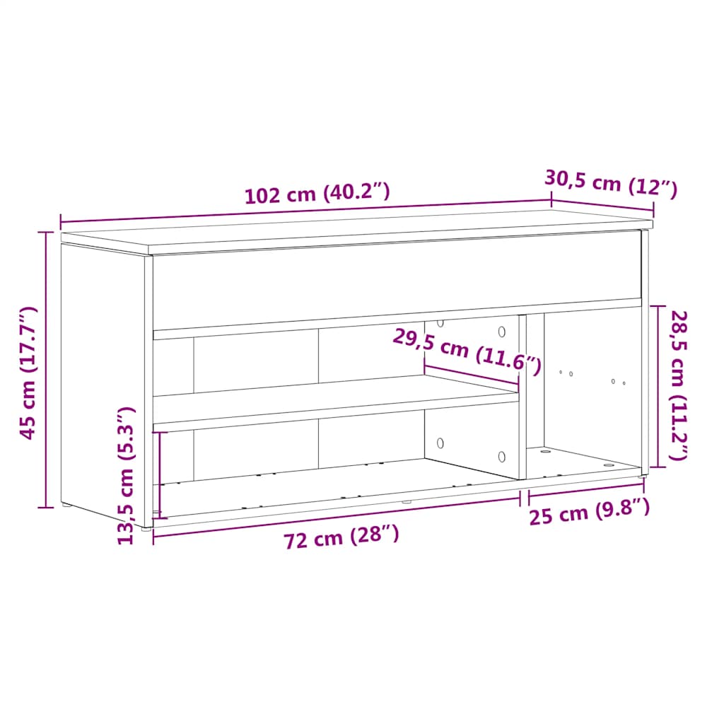 Shoe Bench Black Oak 102x30.5x45 cm Engineered Wood