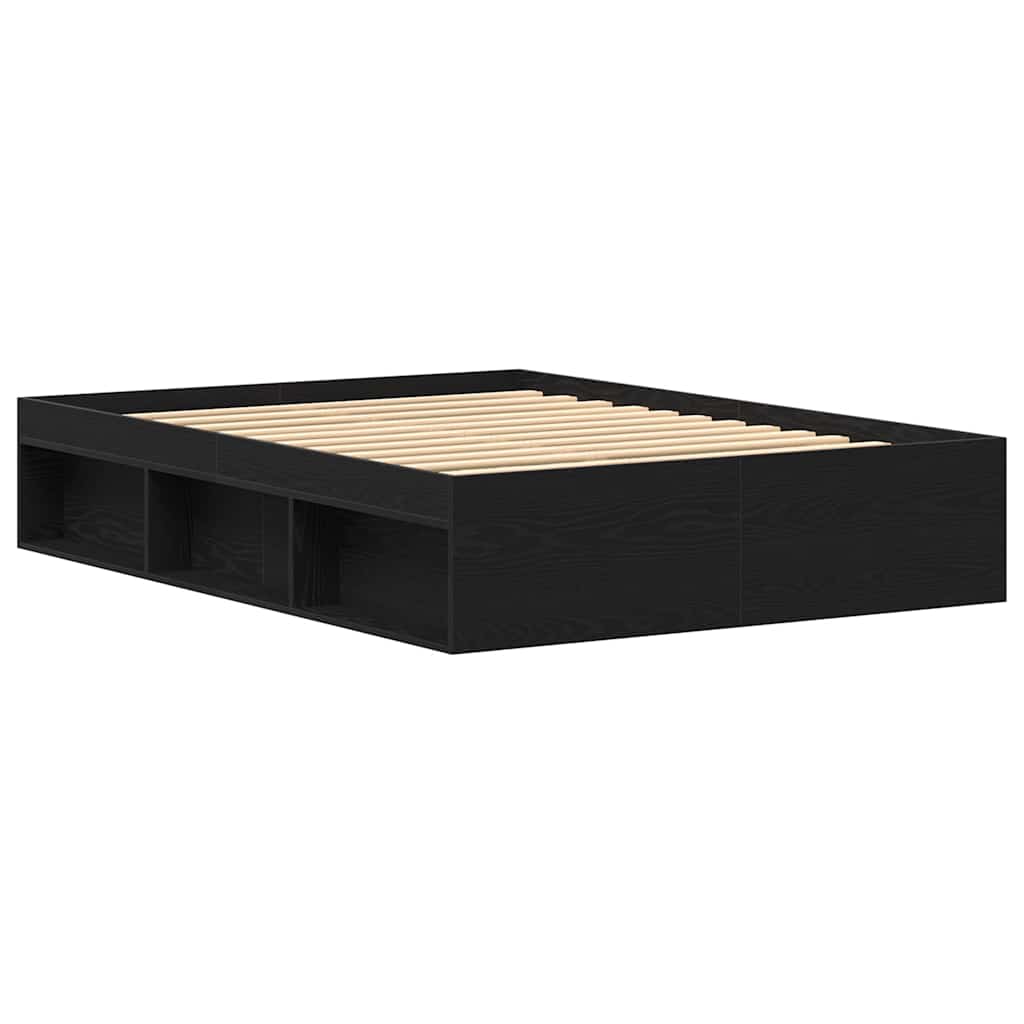 Bed Frame without Mattress Black Oak 135x190 cm Engineered Wood