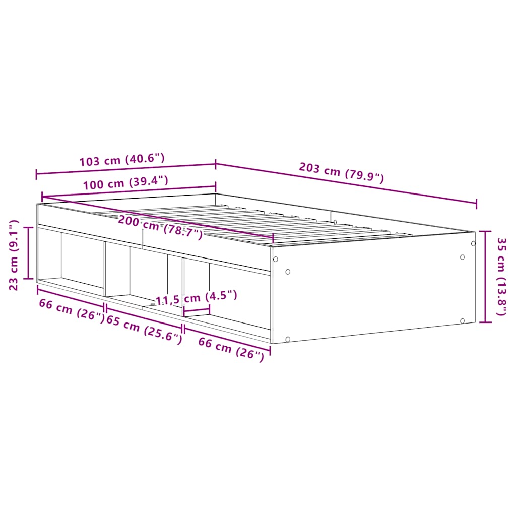 Bed Frame without Mattress Black Oak 100x200 cm Engineered Wood