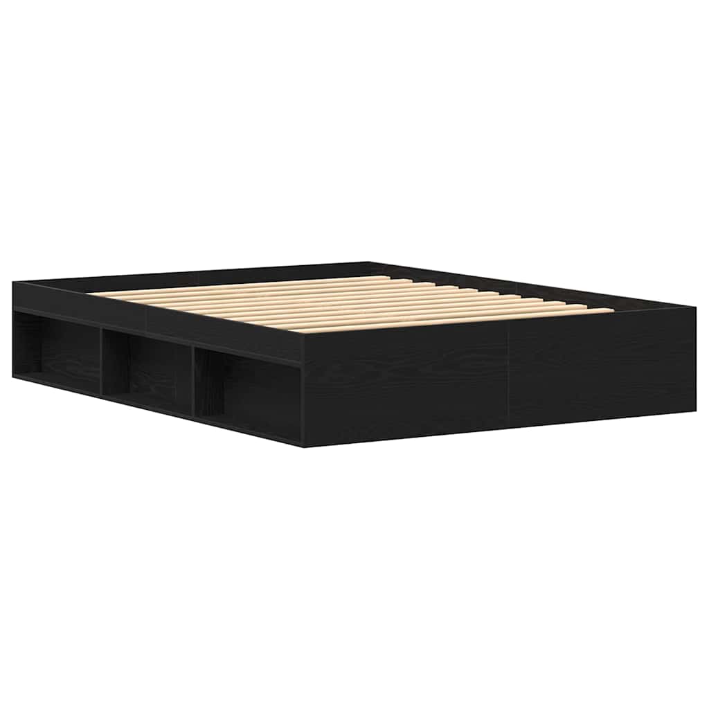 Bed Frame without Mattress Black Oak 160x200 cm Engineered Wood