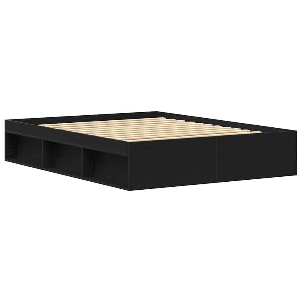 Bed Frame without Mattress Black Oak 160x200 cm Engineered Wood