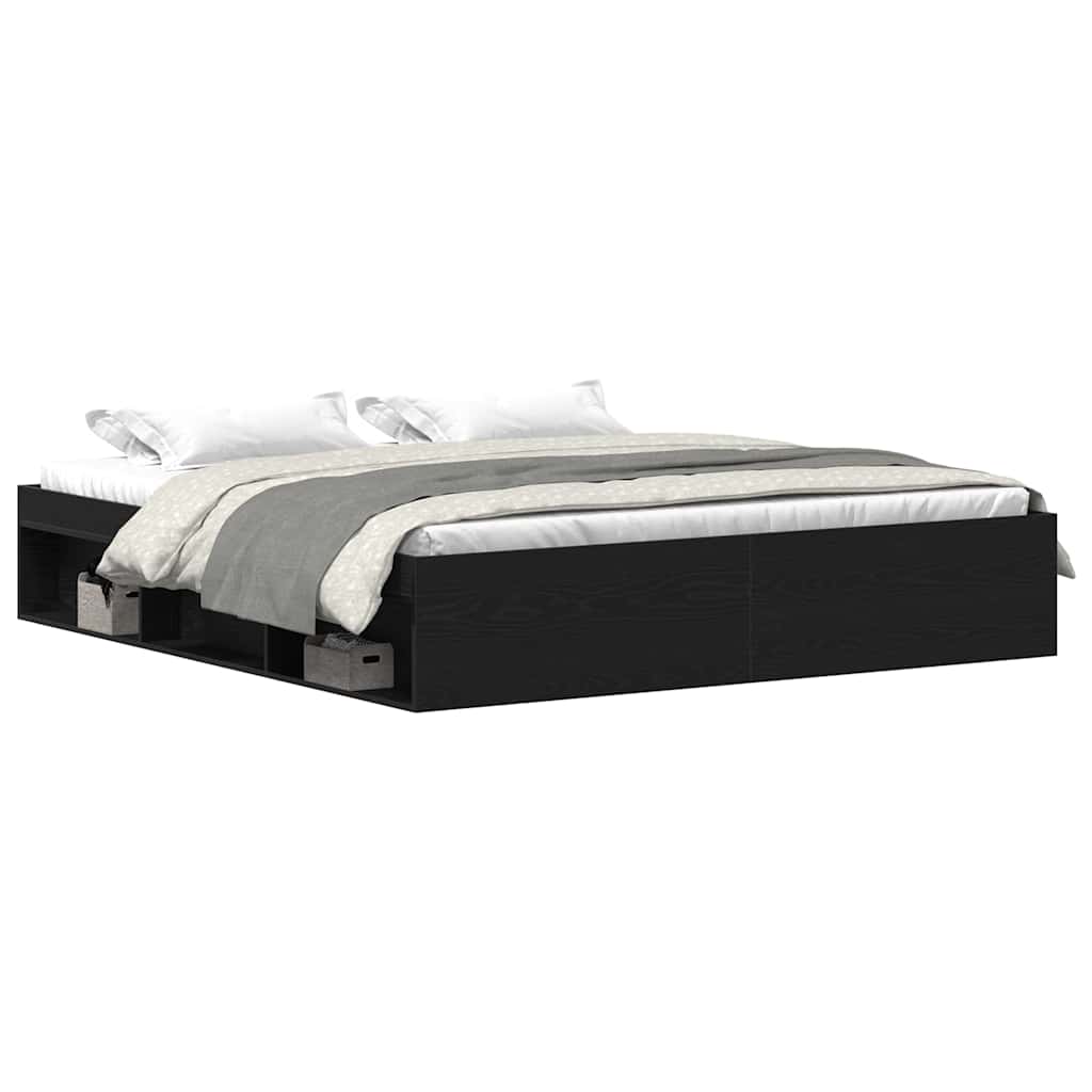 Bed Frame without Mattress Black Oak 150x200 cm Engineered Wood