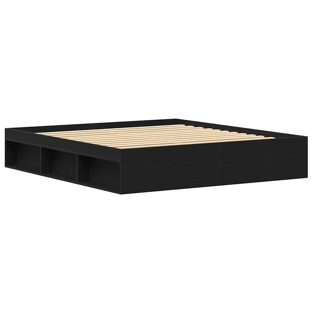 Bed Frame without Mattress Black Oak 150x200 cm Engineered Wood