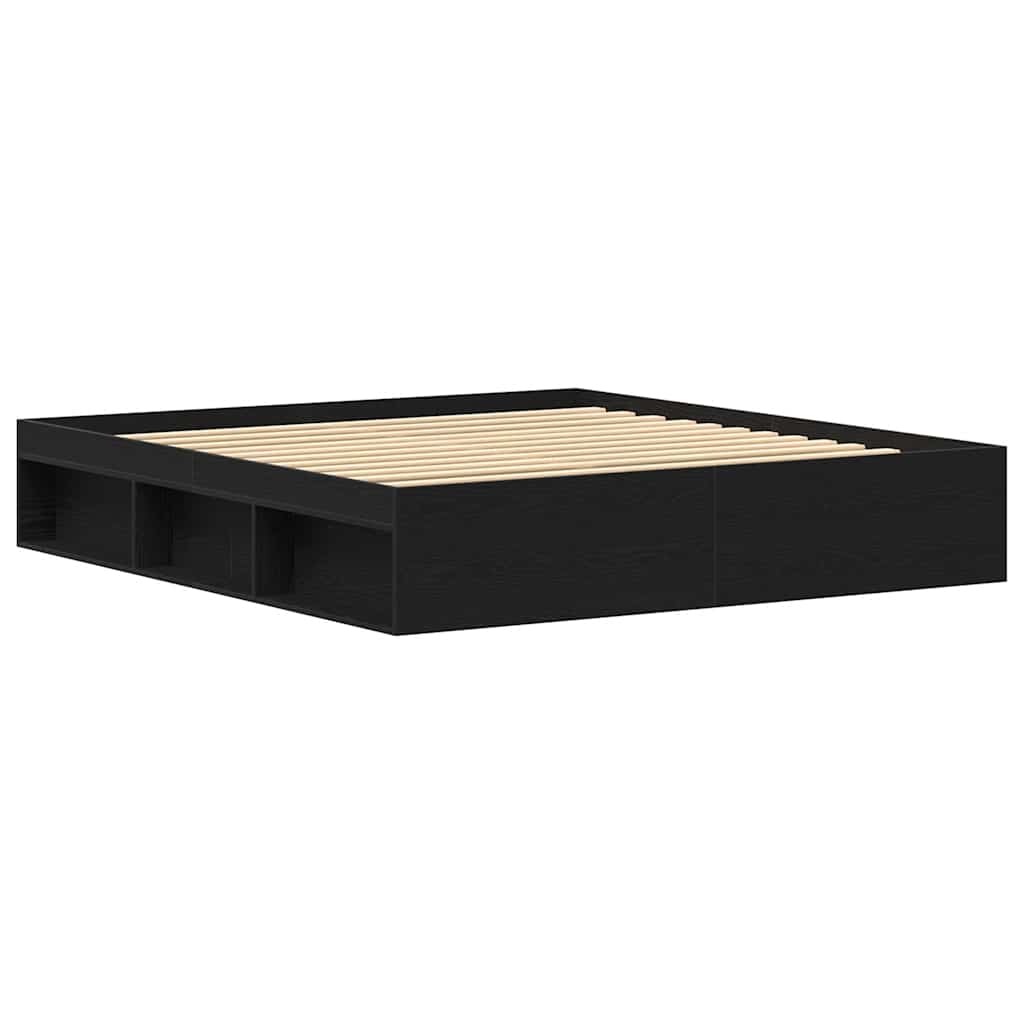 Bed Frame without Mattress Black Oak 150x200 cm Engineered Wood