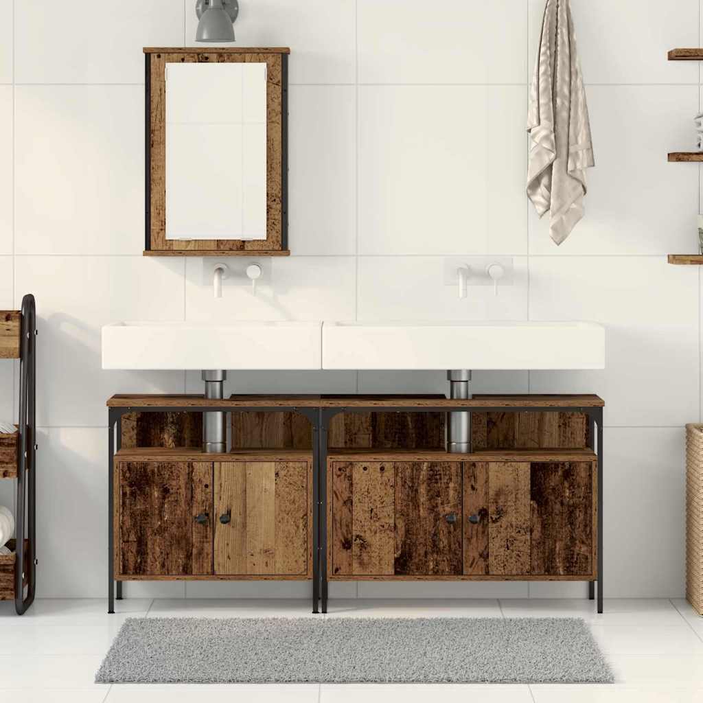 Bathroom Sink Cabinet with Built-in Basin Old Wood Engineered Wood