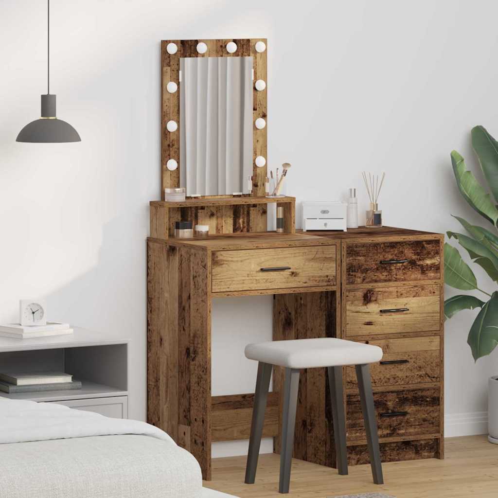 Modern Wooden Narrow Dressing Table Makeup Vanity Desk With LED Mirror & Drawer