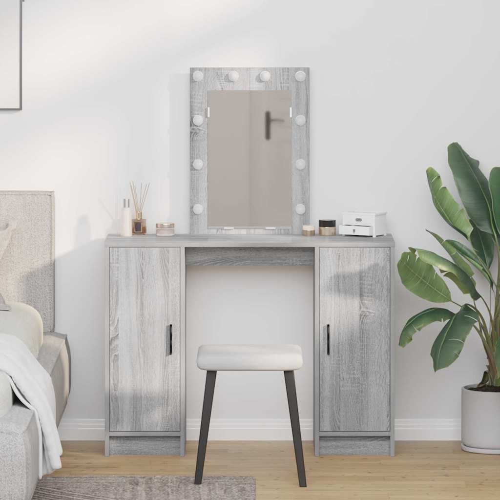 Modern Wooden Dressing Table Makeup Vanity Desk With LED Mirror & Cupoards