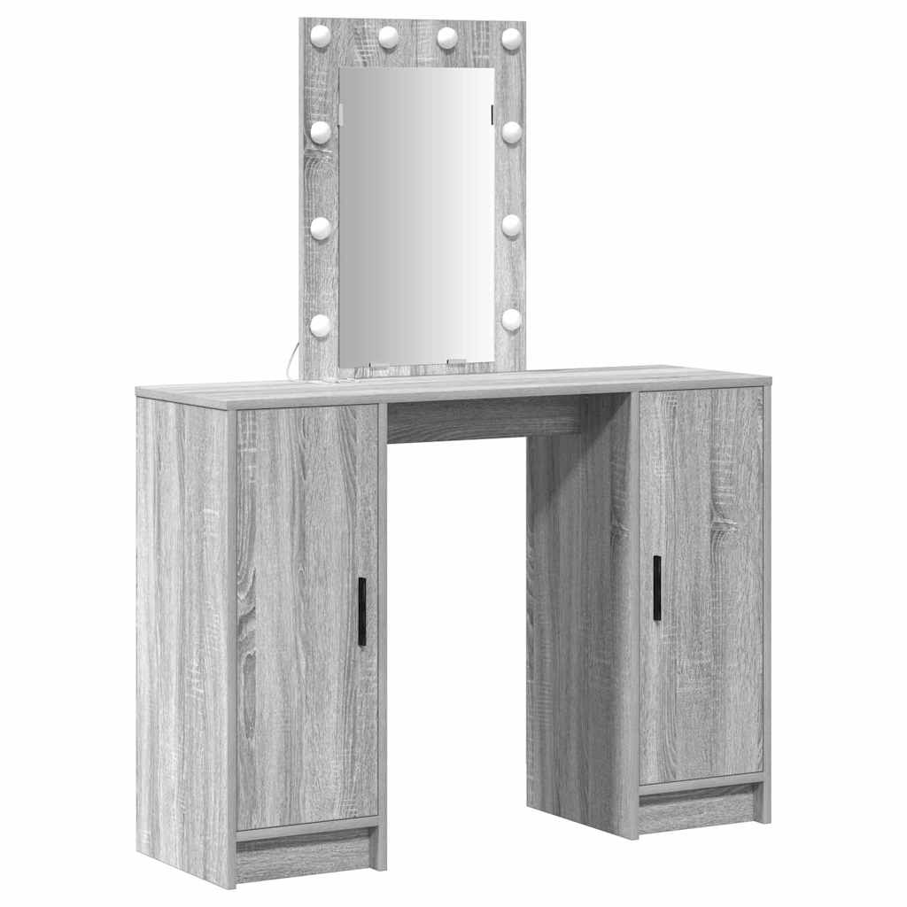 Modern Wooden Dressing Table Makeup Vanity Desk With LED Mirror & Cupoards