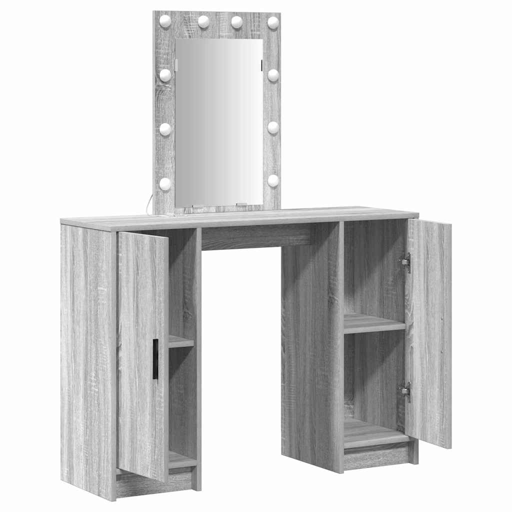Modern Wooden Dressing Table Makeup Vanity Desk With LED Mirror & Cupoards