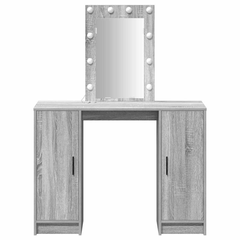 Modern Wooden Dressing Table Makeup Vanity Desk With LED Mirror & Cupoards