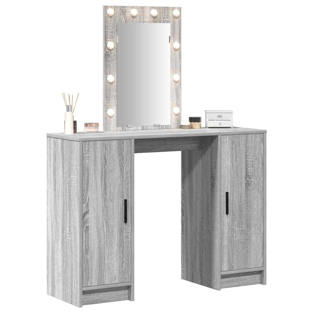 Modern Wooden Dressing Table Makeup Vanity Desk With LED Mirror & Cupoards