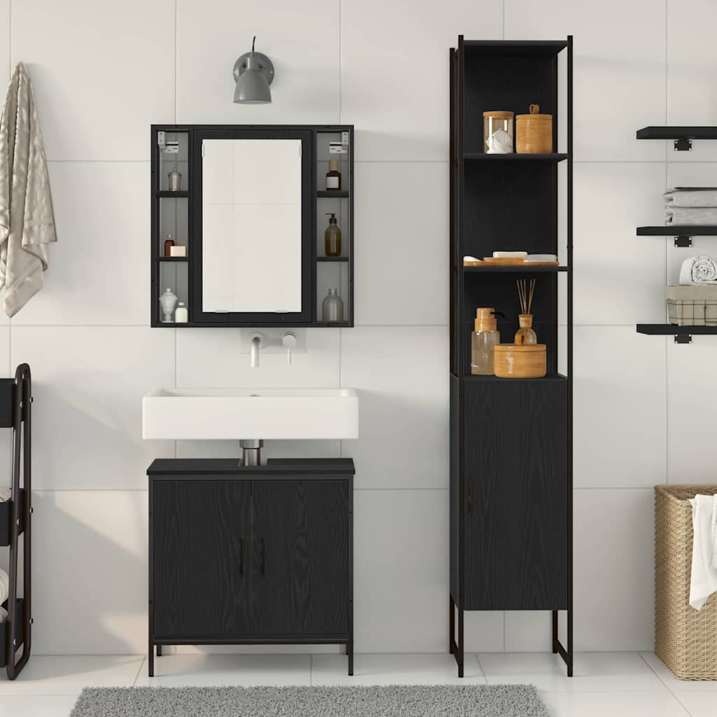 Bathroom Sink Cabinet Black Oak 60x30x60 cm Engineered Wood