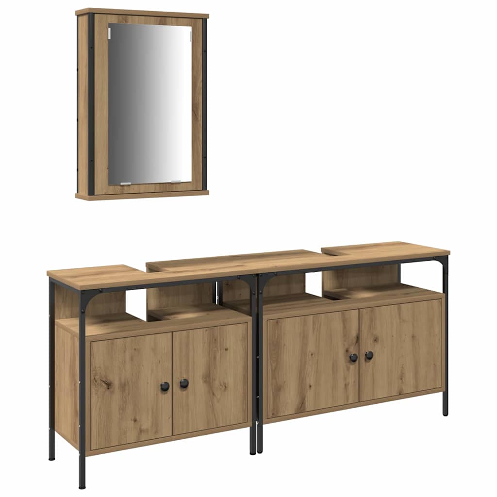 3 Piece Bathroom Furniture Set Artisan Oak Engineered Wood