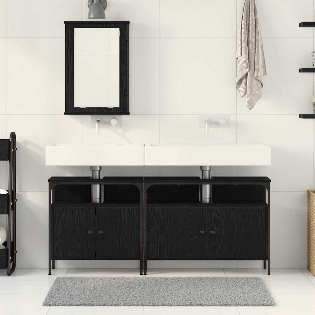 3 Piece Bathroom Furniture Set Black Oak Engineered Wood