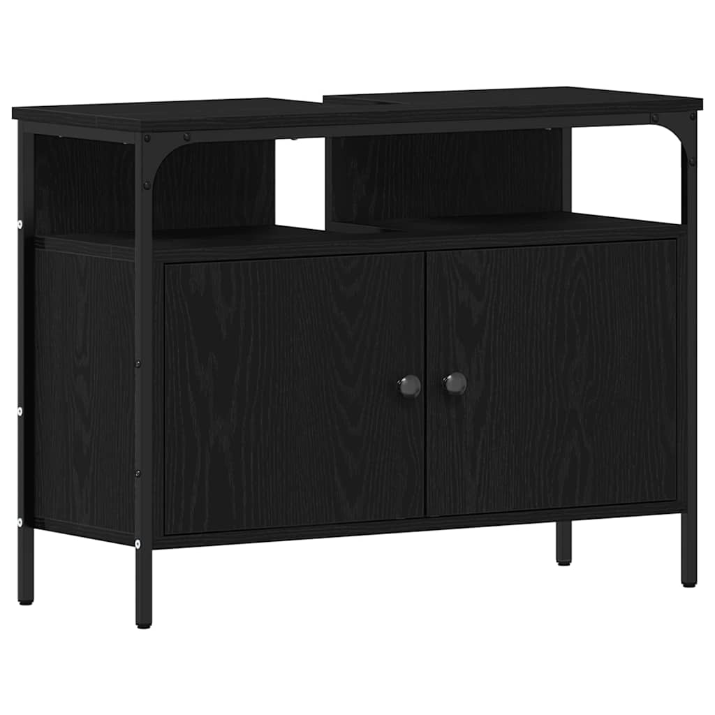 3 Piece Bathroom Furniture Set Black Oak Engineered Wood