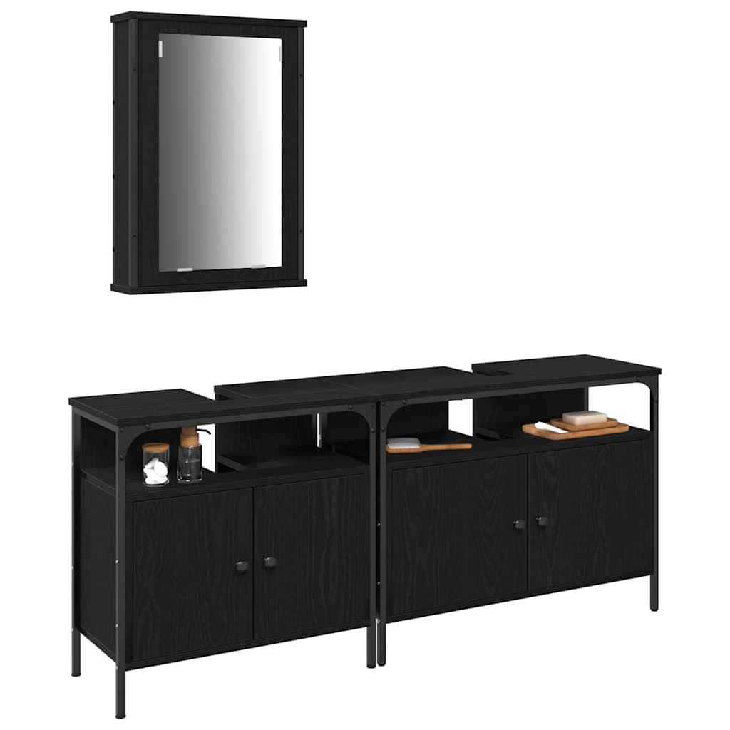 3 Piece Bathroom Furniture Set Black Oak Engineered Wood