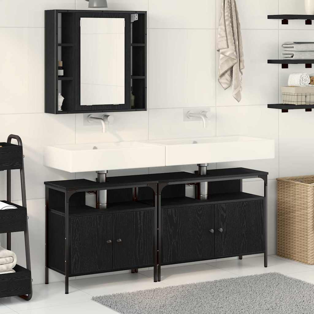 3 Piece Bathroom Furniture Set Black Oak Engineered Wood