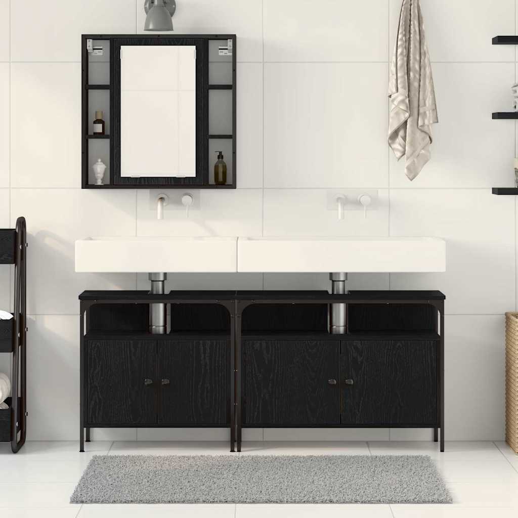 3 Piece Bathroom Furniture Set Black Oak Engineered Wood
