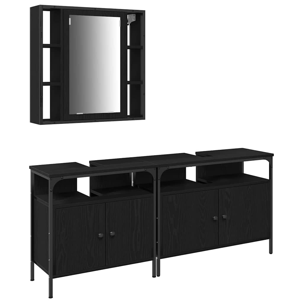 3 Piece Bathroom Furniture Set Black Oak Engineered Wood