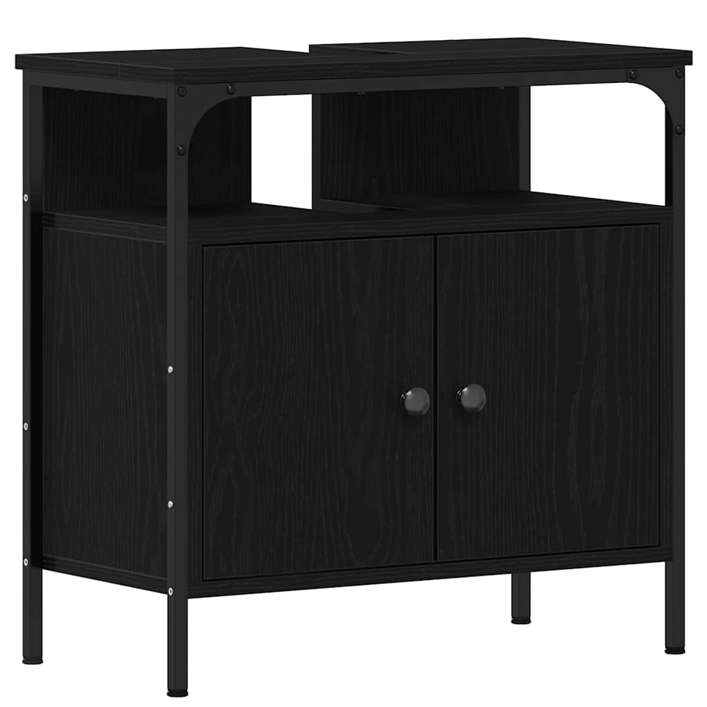 3 Piece Bathroom Furniture Set Black Oak Engineered Wood