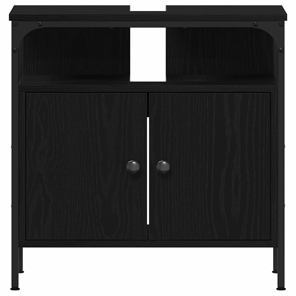 3 Piece Bathroom Furniture Set Black Oak Engineered Wood