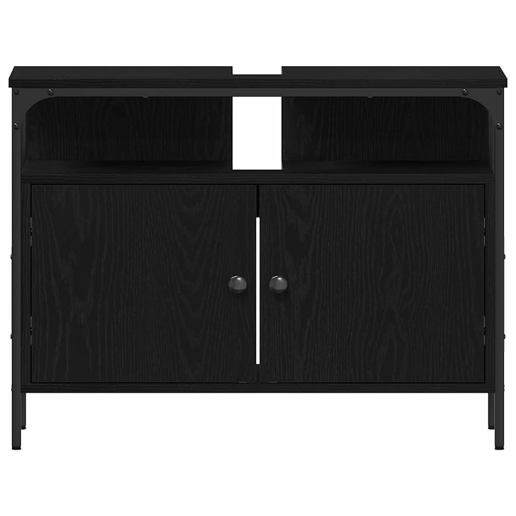 3 Piece Bathroom Furniture Set Black Oak Engineered Wood