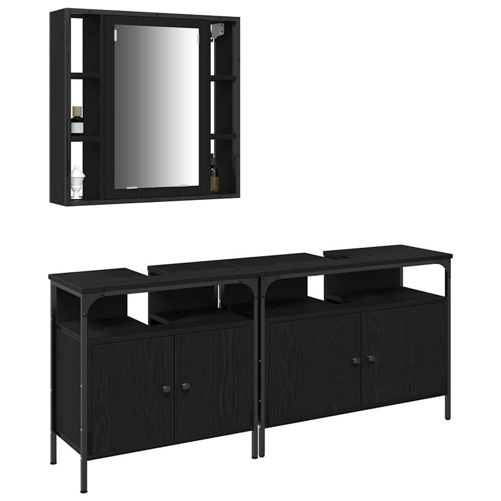 3 Piece Bathroom Furniture Set Black Oak Engineered Wood
