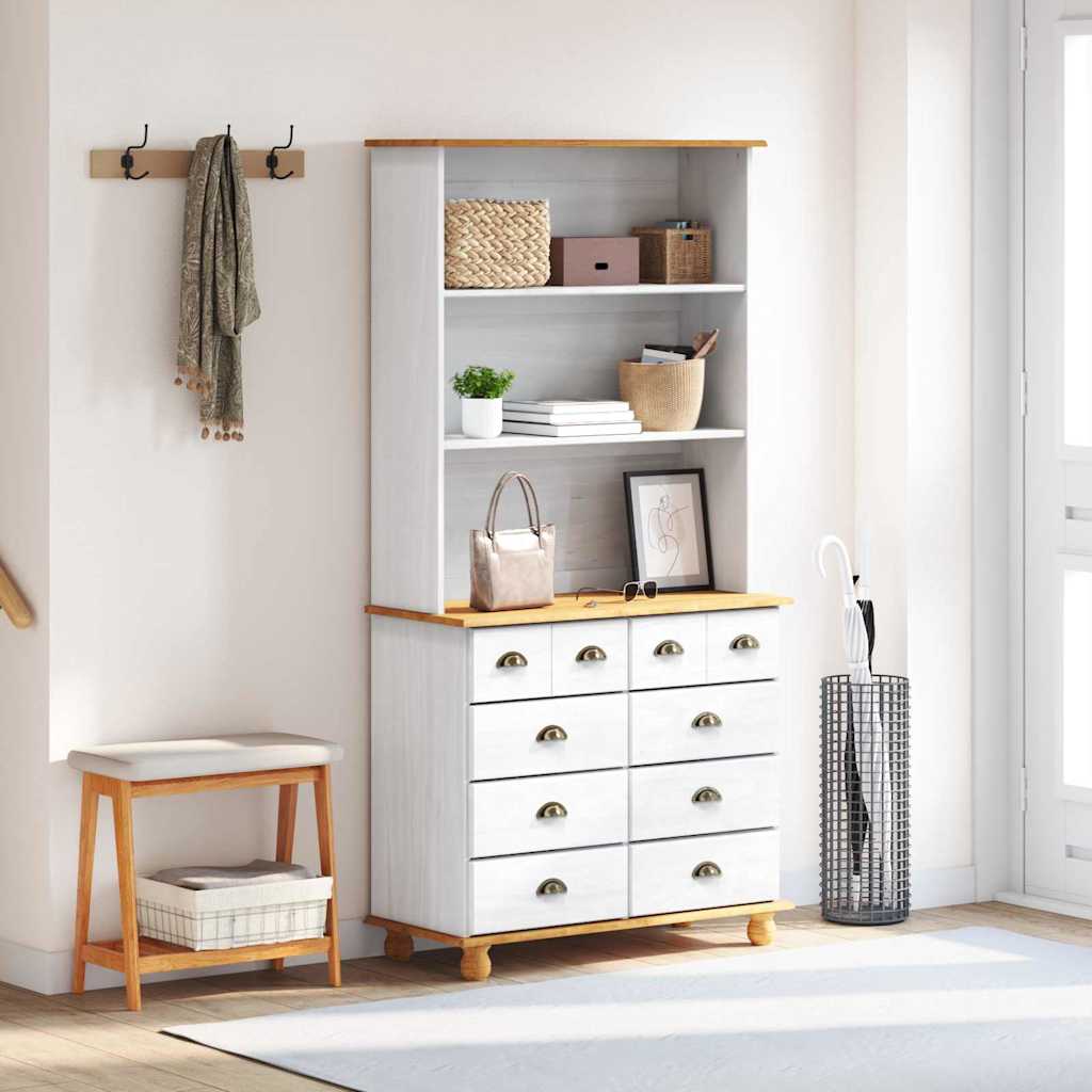 Hutch “ASKIM” White 91x40x183 cm Solid Wood Pine