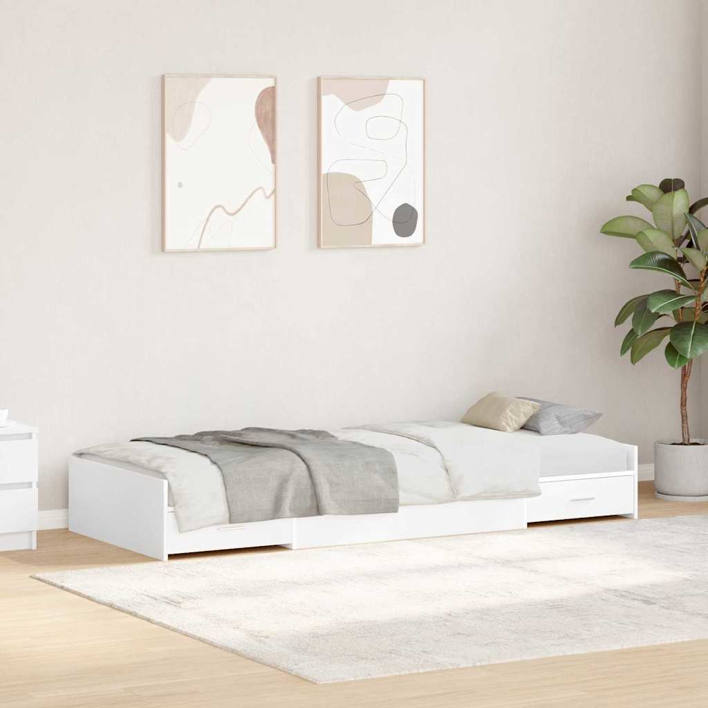 Storage Bed Frame with Headboard White 90 x 200 cm Engineered wood