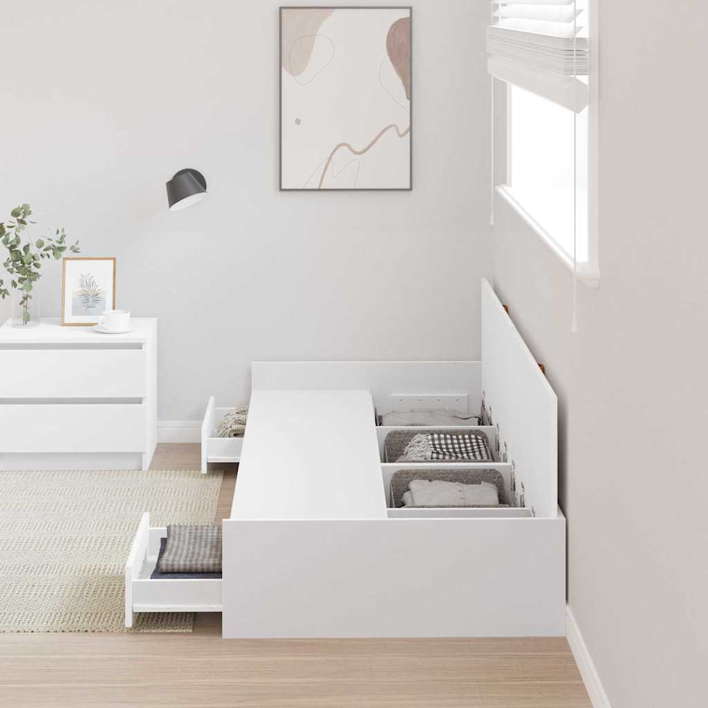 Storage Bed Frame with Headboard White 90 x 200 cm Engineered wood